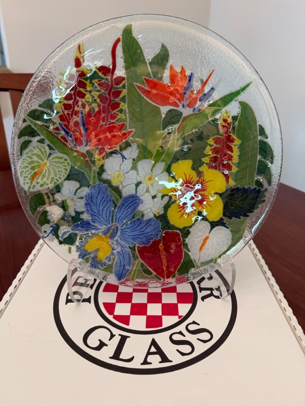 Peggy Karr Fused Glass Tropical Floral Plate